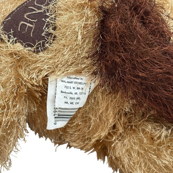 WALMART Brown Puppy Dog Vintage 20" Plush My Bone Shaggy Wiry Green Gingham Bow - Picture 8 of 8